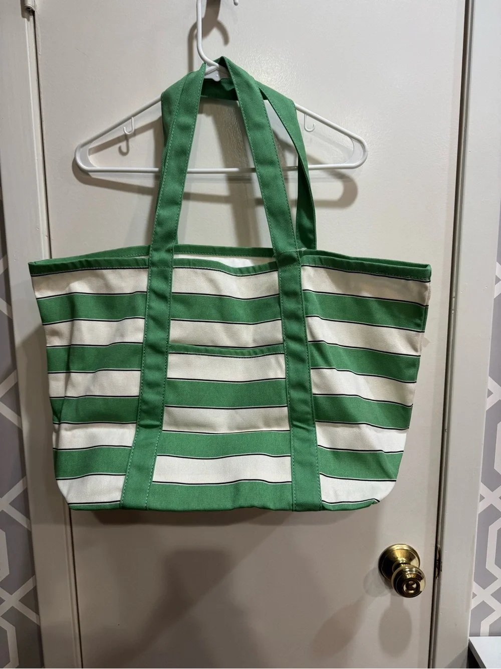 NWT GAP Green and White Striped Canvas Tote with Interior Pocket